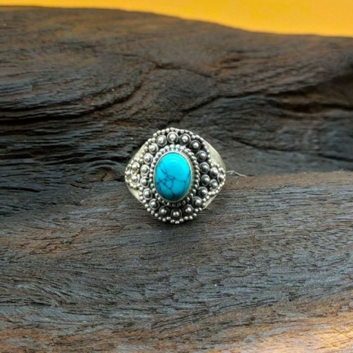 925 Sterling Silver Turquoise  Gemstone Oval Shape Handmade Ring