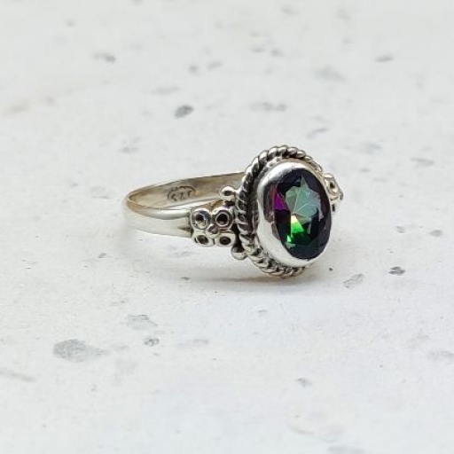 Faceted Oval Shape Mystic Topaz Gemstone 925 Silver Ring For Girls