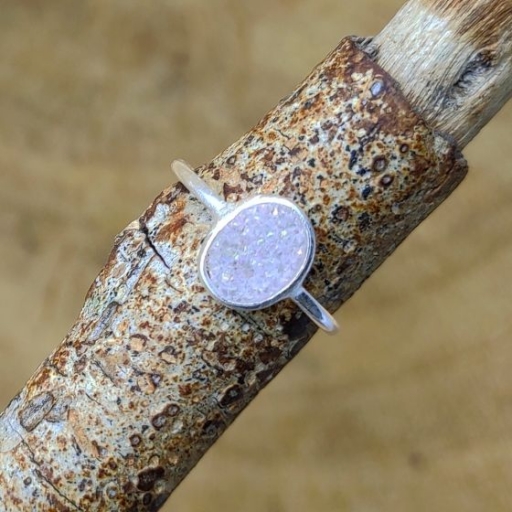 Pearl Shine Oval Shape Druzzy Gemstone Handmade 925 Silver Ring