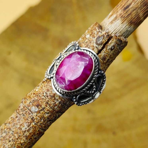925 Sterling Silver Handmade Ruby Gemstone Designer Bohemian Ring