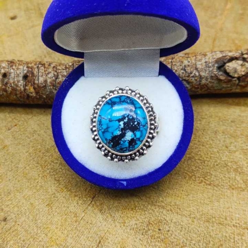 925 Sterling Silver Handmade Tibeti Turquoise Gemstone Designer Bohemian Ring
