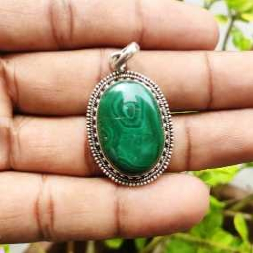 925 Sterling Silver Malachite Oval Shaped  Natural Silver Pendant Anniversary Gift