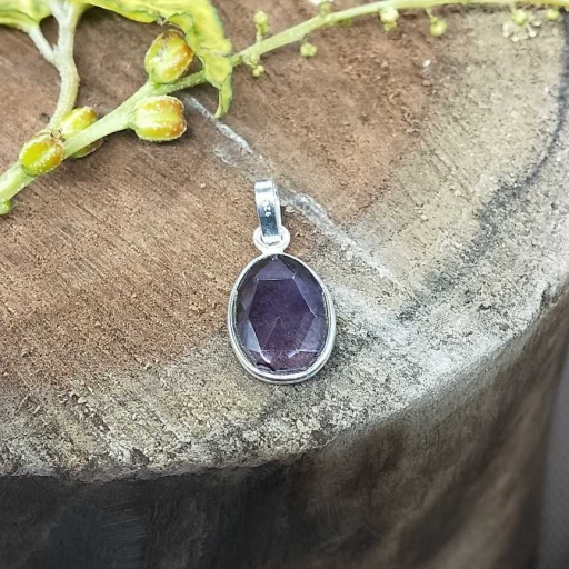Dainty Natural Faceted Amethyst Gemstone Sterling Silver 925 Fine Bezel Pendant