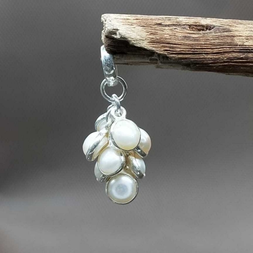 925 Sterling Silver Round Shaped Natural Pearl Gemstone Handmade Grape Bunch Pendant