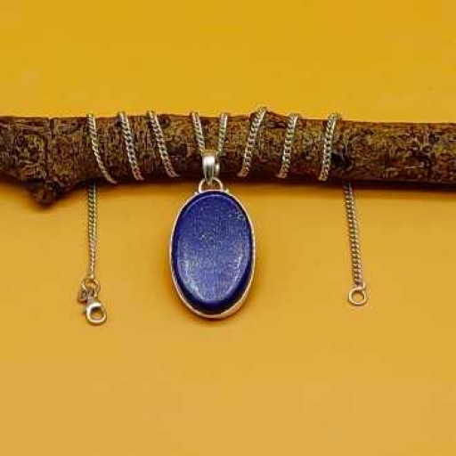925 Sterling Silver Lapis Lazuli Flat Top Cabochon Gemstone Handmade Pendant