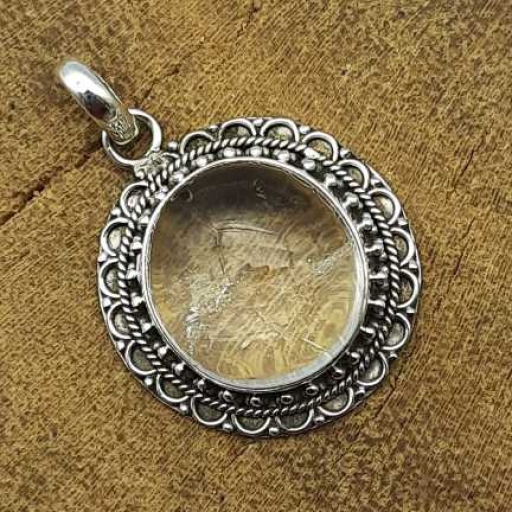 925 Sterling Silver Handmade Cabochon Crystal Gemstone Bohemian Pendant