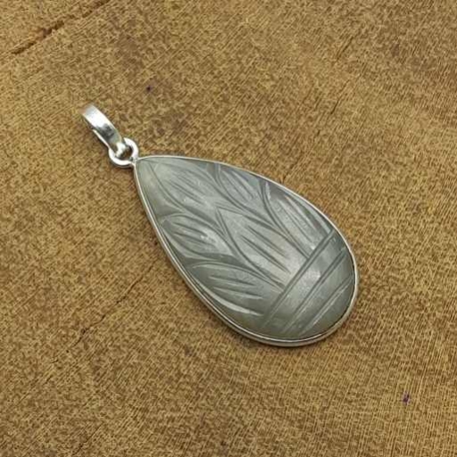 Hand Carved Aquamarine Gemstone Bezel Design 925 Silver Bohemian Pendant