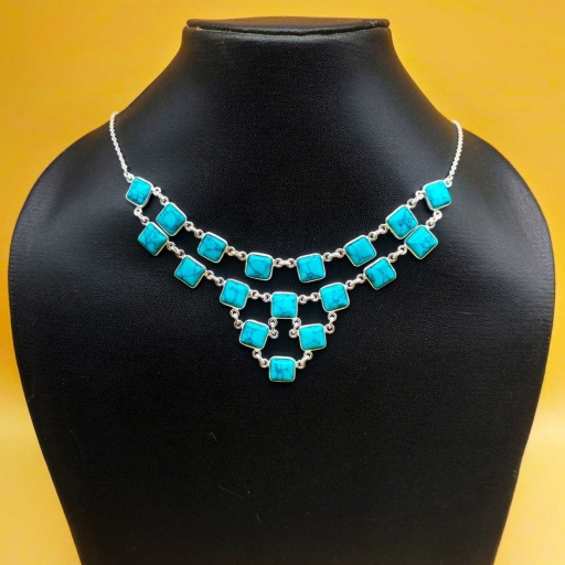 Beautiful Handmade Authentic Turquoise Gemstone Designer Bezel Necklace With Chain