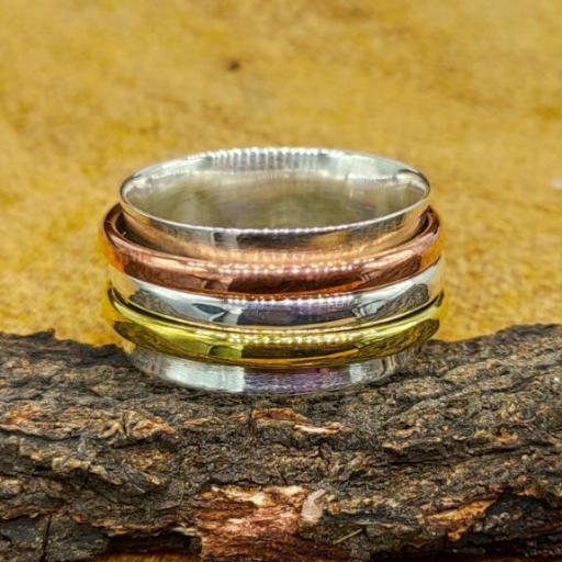 Simple Three Tone 925 Sterling Silver Spinner Ring Band
