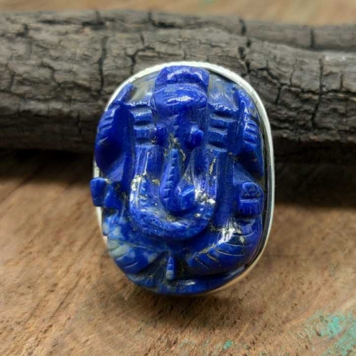Lapis Lazuli Carving Gemstone handmade 925 Sterling Silver Ring
