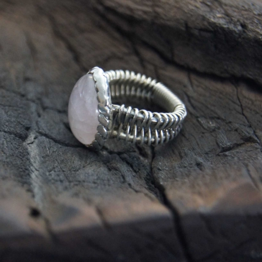 Wire Wrapped Rose Quartz Gemstone Handmade 925 Sterling Silver Ring'