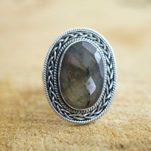 Faceted Labradorite Gemstone Handmade 925 Sterling Silver Wire Wrapping Ring