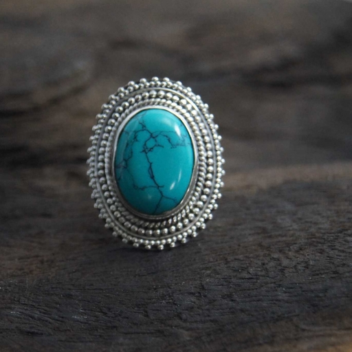 Designer Turquoise Gemstone Handmade 925 Sterling Silver Ring