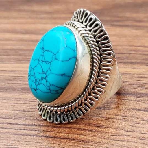 925 Sterling Silver Handmade Oval Turquoise Gemstone Bohemian Ring