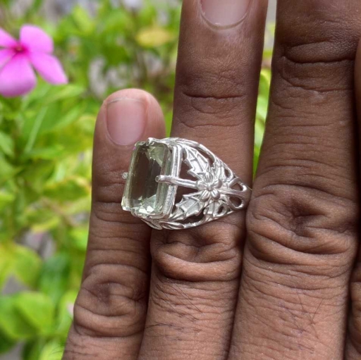 Jali Design Handmade 925 Sterling Silver Bohemian Green Amethyst Ring