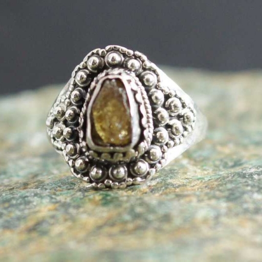 Designer Raw Citrine Gemstone Handmade 925 Silver Ring