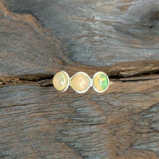 Dainty Tiny Cabochon Opal Gemstone Handmade 925 Silver Bezel Ring