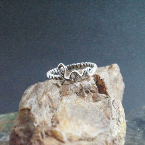 925 Sterling Silver Handmade Love Design Fine Stacking Bohemian Ring