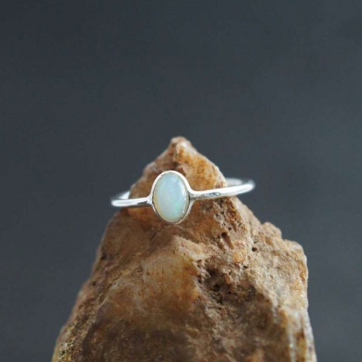 Tiny Oval Shape Opal Gemstone Handmade 925 Silver Bezel Ring
