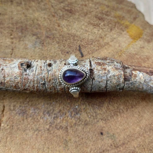 Drop Shape Amethyst Gemstone Dainty Designer 925 Sterling Silver Ring