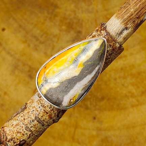 Teardrop Shape Bumble Bee Gemstone Designer 925 Sterling Silver Ring