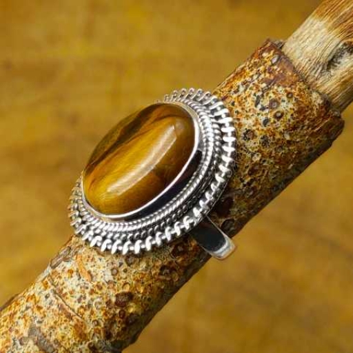 Tiger Eye Gemstone Designer  Oval Shape 925 Sterling Silver Partywear Ring