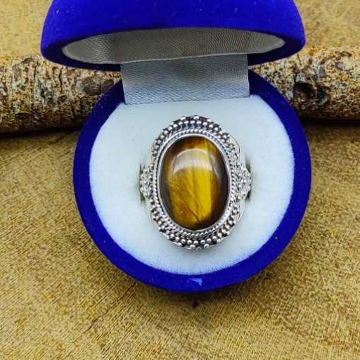 Tiger Eye Gemstone Designer  Oval Shape 925 Sterling Silver Partywear Ring