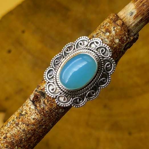 925 Sterling Silver Designer Chalcedony Gemstone Handicrafted Ring