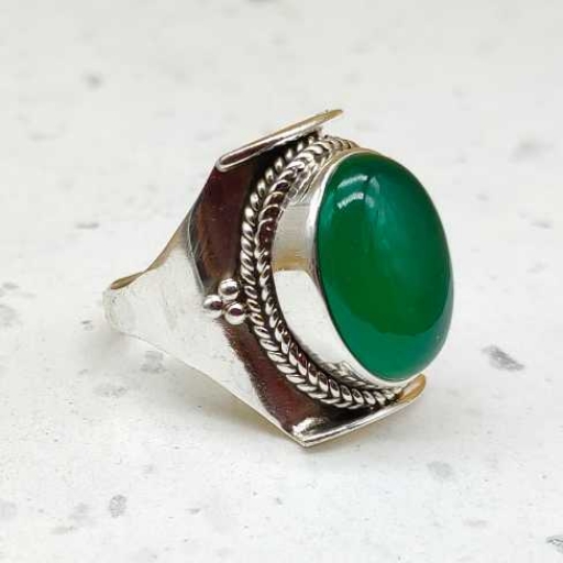 Green Onyx Gemstone Designer  925 Sterling Silver Handmade  Ring