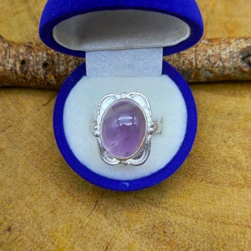 Oval Shape Cabochon Amethyst Gemstone Handmade 925 Silver Bohemian Ring