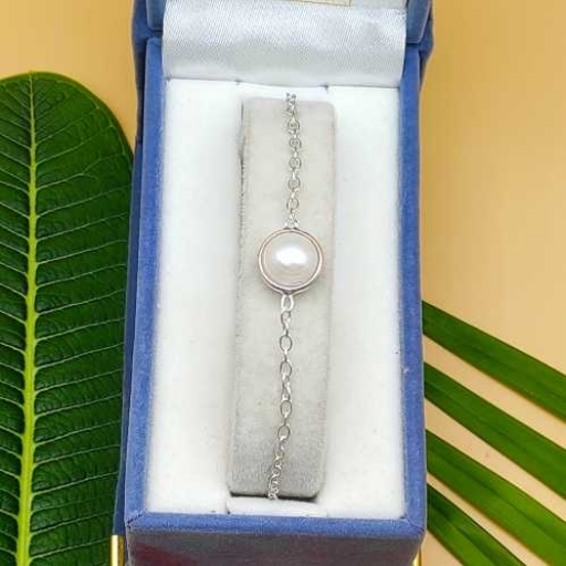 Natural Pearl Gemstone 925 Sterling Silver Chain Bracelet