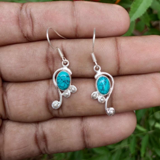 Turquoise Gemstone 925 Sterling Silver Handmade Gift For Her Earring