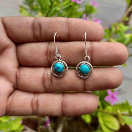 Hot Selling Turquoise Gemstone 925 Silver Earring Dainty Easter Gift For Wife