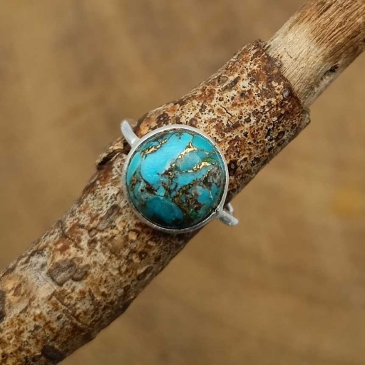 Blue Copper Turquoise Gemstone 925 Sterling Silver Bezel Girl's Ring
