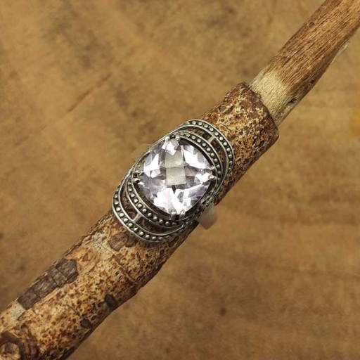 Faceted Amethyst Gemstone Designer 925 Sterling Silver Oxidized Ring