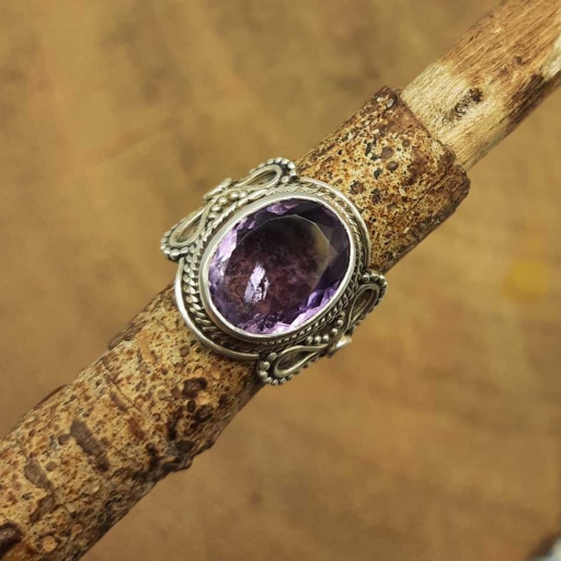 925 Sterling Silver Faceted Amethyst Gemstone Handmade Designer Ring