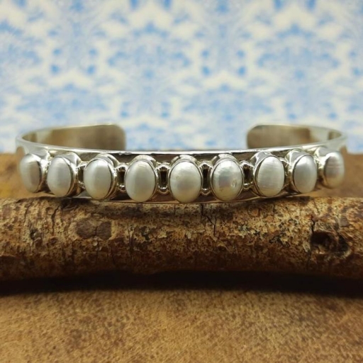 Pearl Gemstone 925 Sterling Silver Fine Bangle Style Trending Women's Bracelet
