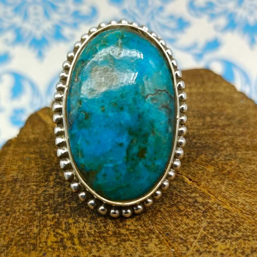 Oval  Shape American Turquoise Gemstone  925 Sterling Silver Bohemian Rava Work Ring