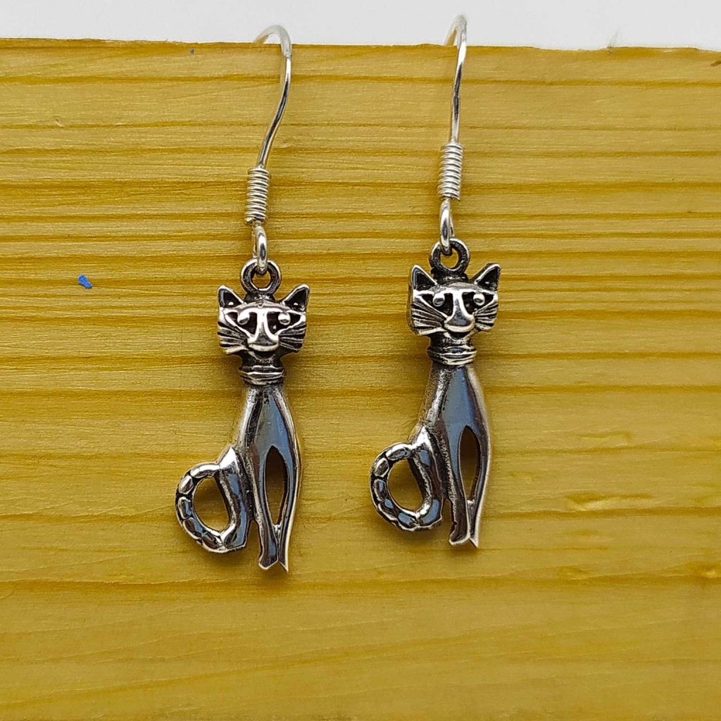 925 Sterling Silver Boho Handmade Cat Design Earring