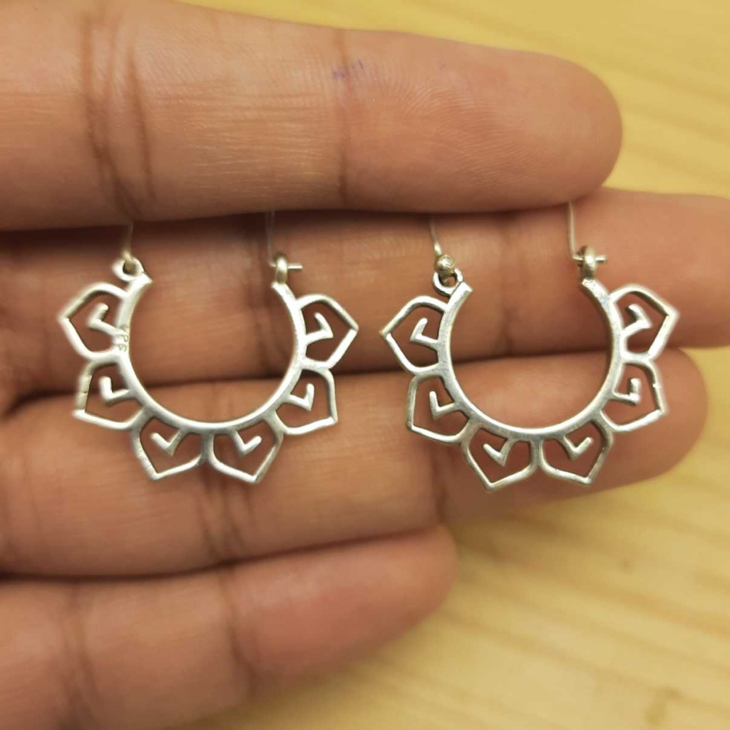 925 Sterling Silver Antique Tribal Hoop Earring Jewelry