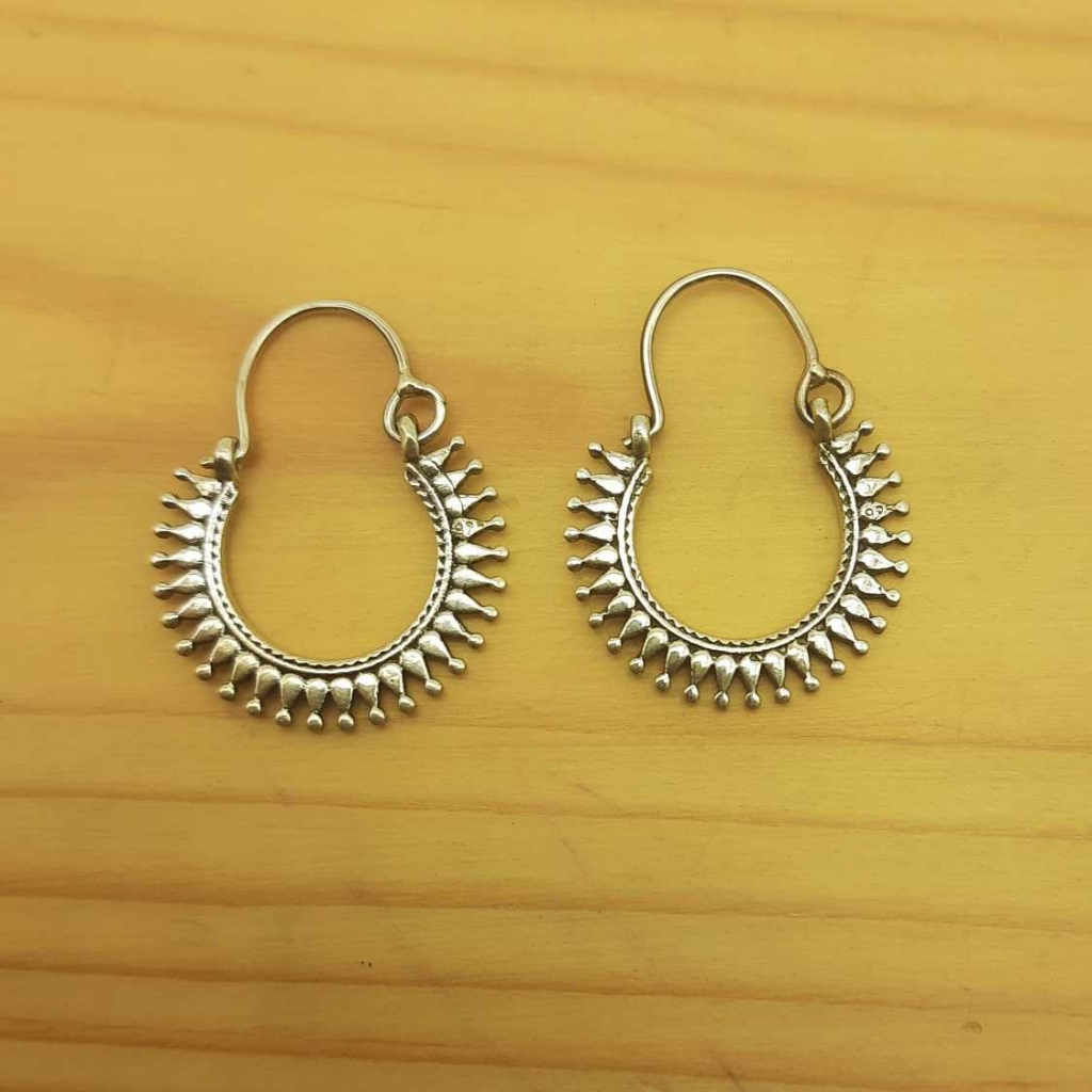 925 Sterling Silver Sun Shape Oxidised Hoop Earring Jewelry