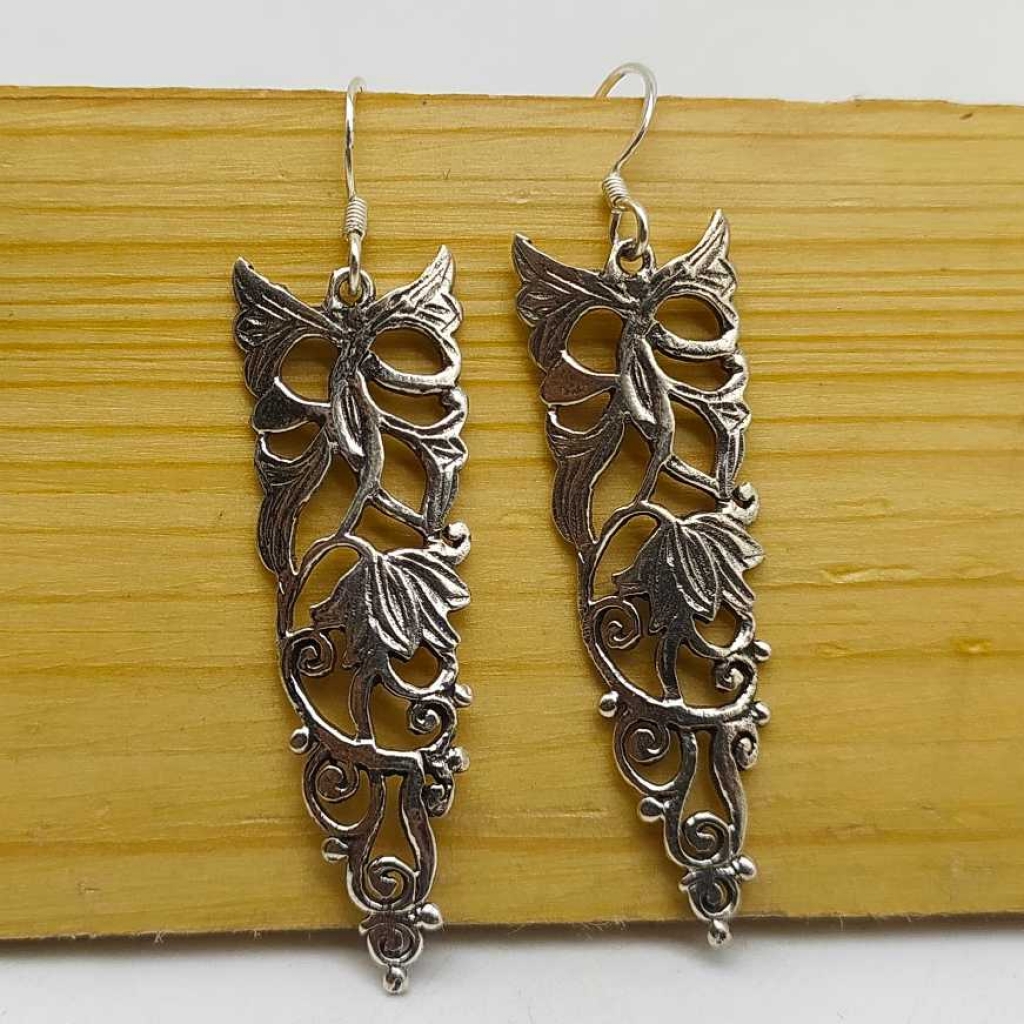 925 Sterling Silver Long Leaf Shape Handmade Earring Jewelry