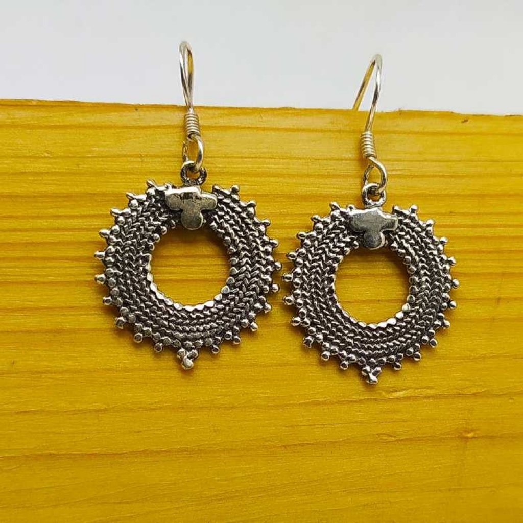 925 Sterling Silver Sun Design Boho Earring Jewelry