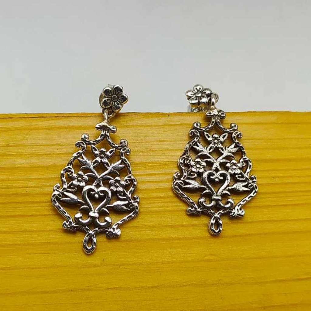 925 Sterling Silver Flower Boho Handmade Earring Jewelry