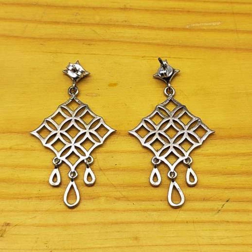 925 Sterling Silver Square With Drop Shape Handmade Jewelry