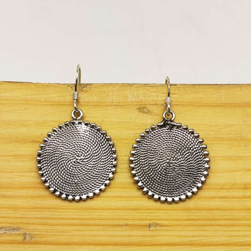 925 Sterling Silver Wheel Shape Handmade Earring Jewelry