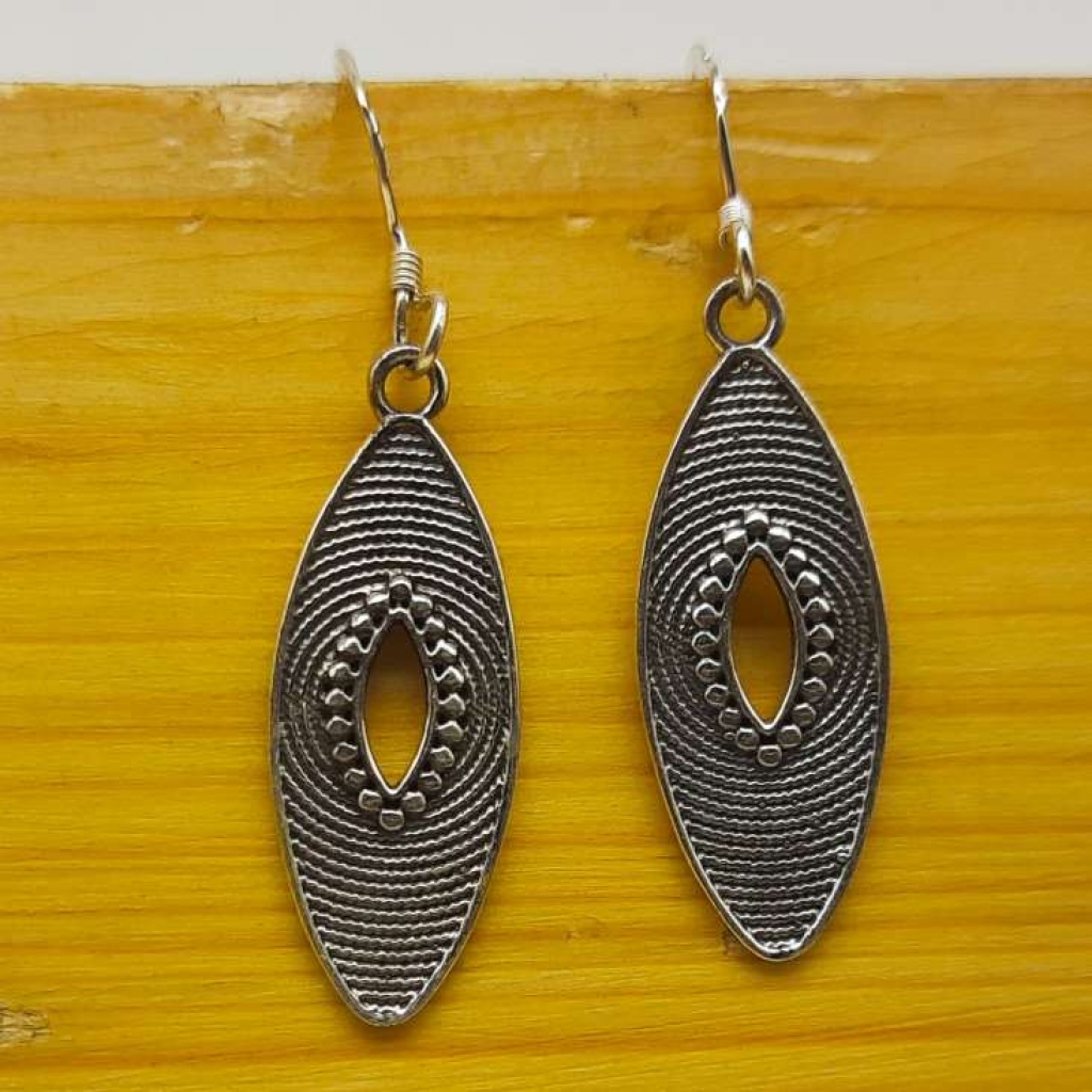 925 Sterling Silver Frosted Marquise Shape Handmade Earring Jewelry