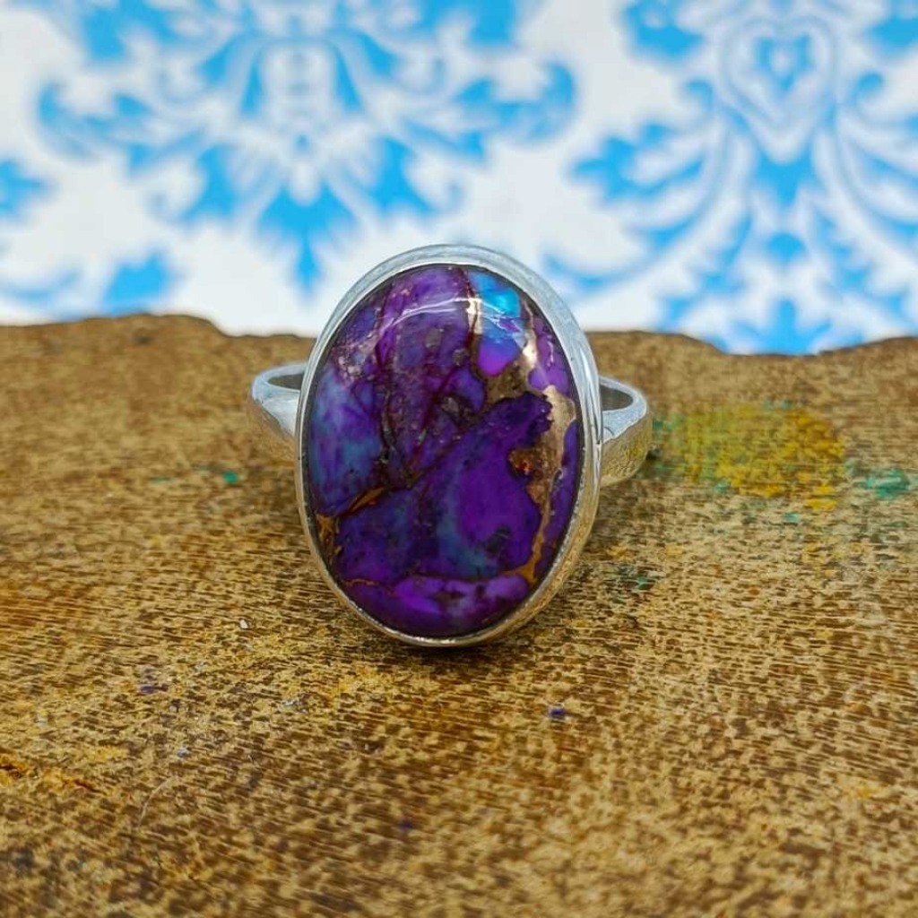 925 Sterling Silver Purple Copper Turquoise Gemstone Oval Shape Handmade Ring