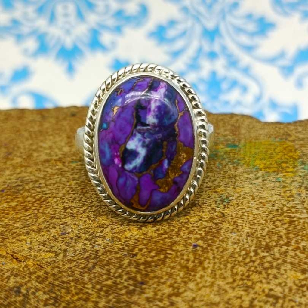 925 Sterling Silver Purple Copper Turquoise Gemstone Oval Shape Handmade Ring