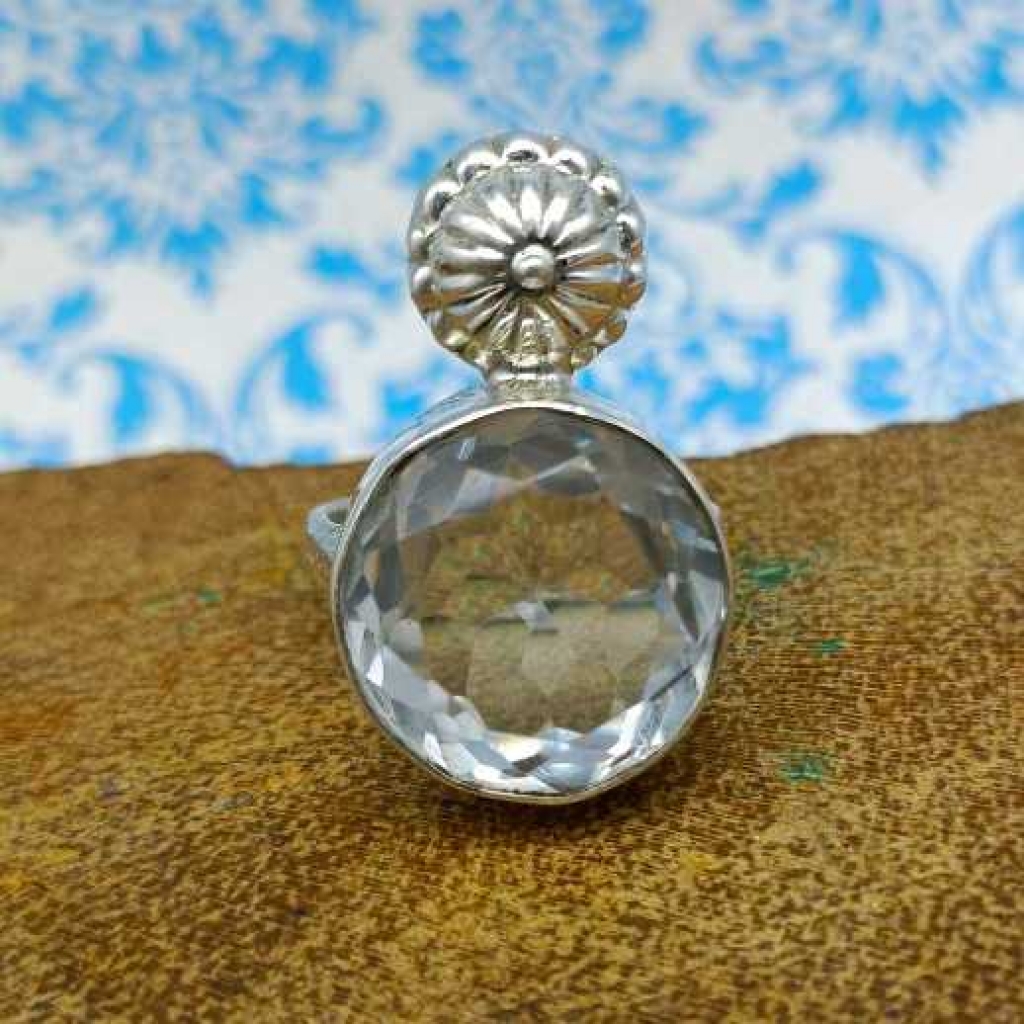 925 Sterling Silver Crystal Round Shape Gemstone Handmade Boho Ring